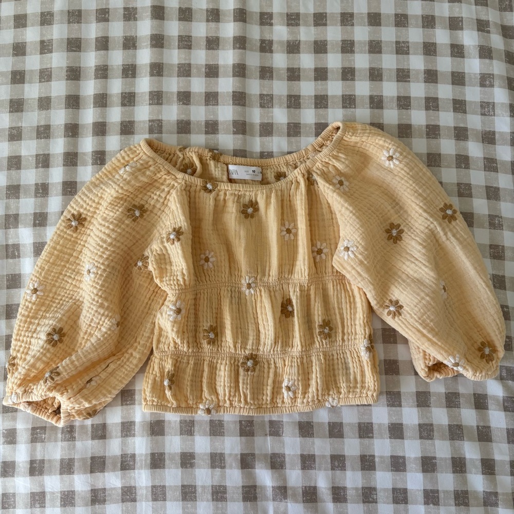 Zara Yellow Floral Smocked Blouse